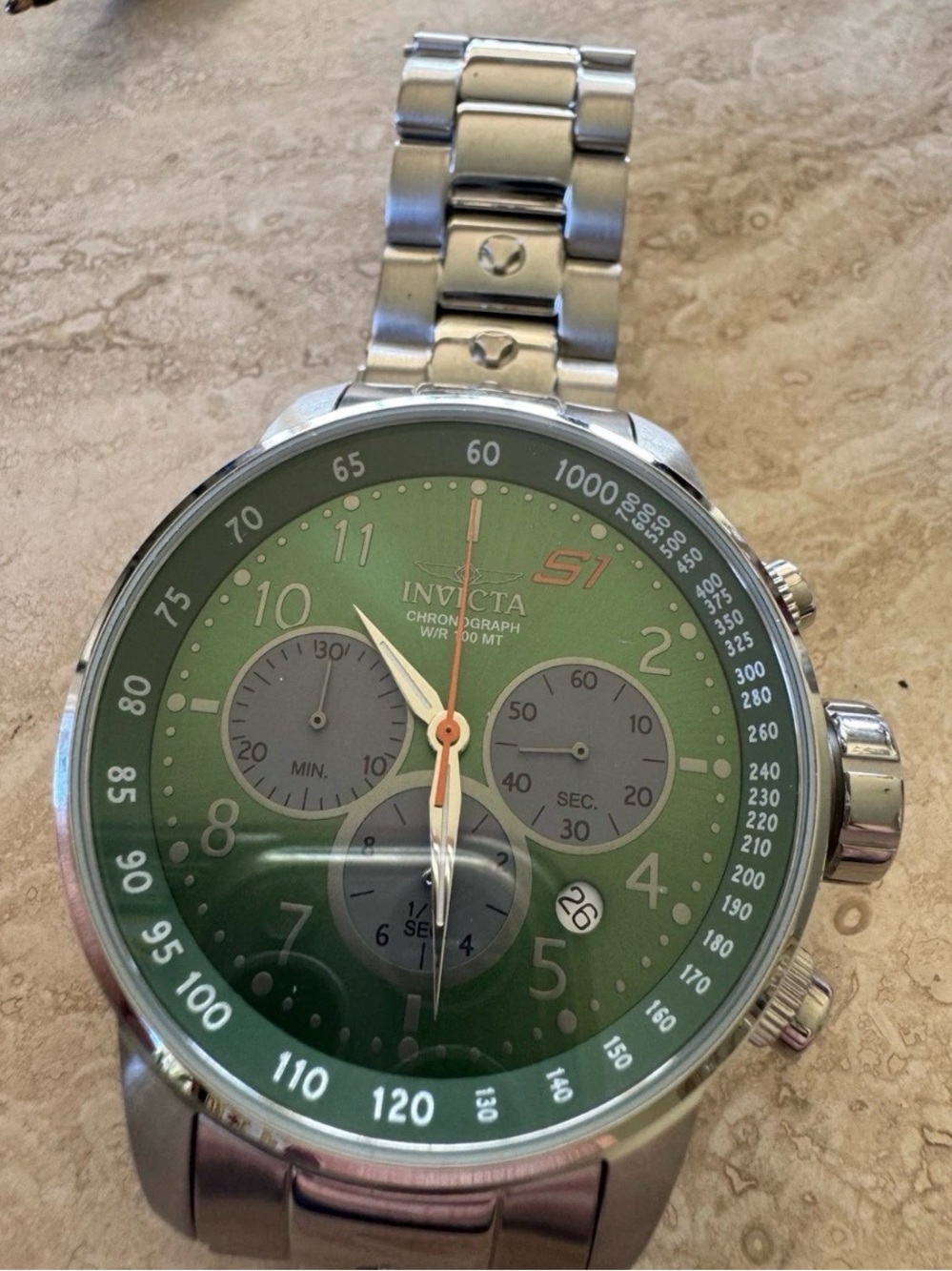 Invicta S1 Silver Stainless Steel Watch with Green Dial